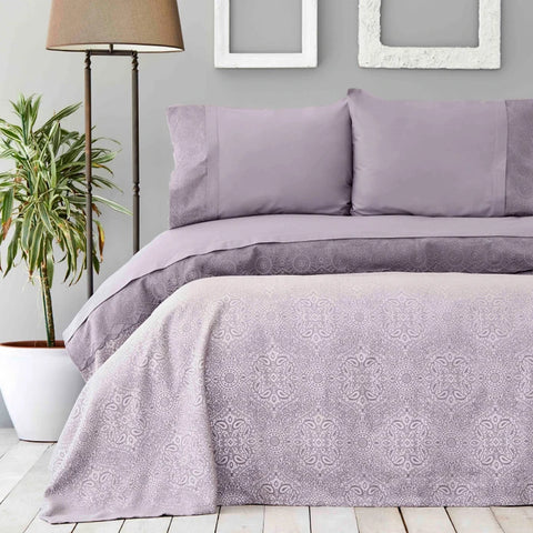 Karaca Home Cynthia Vieux Rose Set de Couvre-Lit en Coton Private pour Deux Personnes avec Dentelle