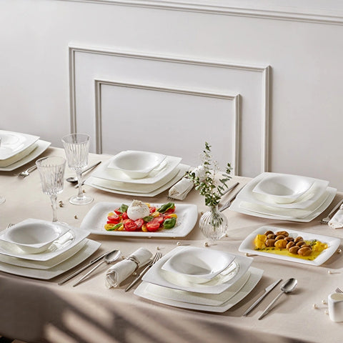 Karaca Fine Pearl Helen Service de Table Carré en Perle 58 Pièces pour 12 Personnes